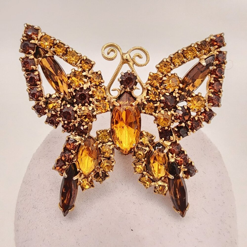 Vintage 40s era Juliana Style Amber-Citrine Rhinestone Butterfly Brooch Fall MCM